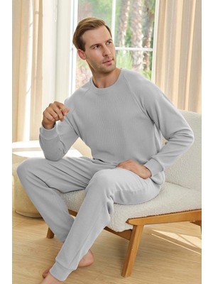 Erkek Aydoğan Waffle Uzun Kol Pijama Takımı 250649 GRI01