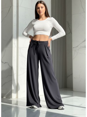 Sagre&Sisters Geniş Paça Basic Model Kumaş Siyah Pantolon