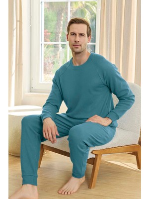 Erkek Aydoğan Waffle  Uzun Kol Pijama Takımı 250647 PETROL01
