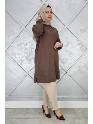 Pys Giyim Kadın Nervür Dikim Düğme Detaylı Tesettür Tunik