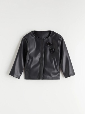 LC Waikiki Çiçekli Deri Görünümlü Kız Çocuk Ceket  (W5)