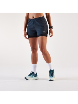 Decathlon Kiprun Kadın 2'si 1 Arada Koşu Şortu - Siyah - Kiprun Run 500 Confort