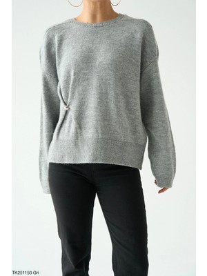 Cemo Yan Düğme Detaylı Bisiklet Yaka Triko Kazak