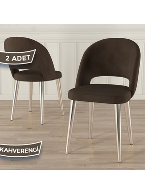 Canisa Pane Serisi 2 Adet Kahverengi Mutfak Sandalyesi Babyface Kumaş Krom Kaplama Ayak