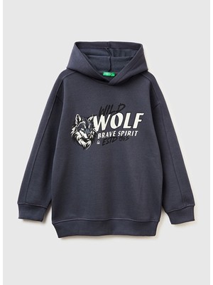 Benetton Baskılı Erkek Çocuk Koyu Gri Sweatshırt 3J73C205C