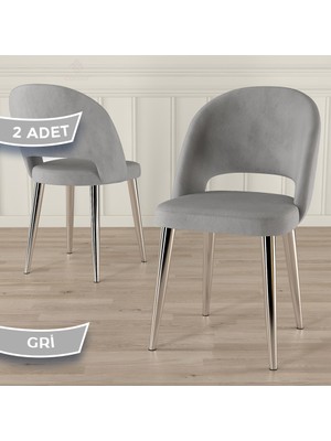 Canisa Pane Serisi 2 Adet Gri Mutfak Sandalyesi Babyface Kumaş Krom Kaplama Ayak