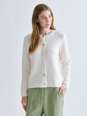 LC Waikiki Bisiklet Yaka Kendinden Desenli Kadın Triko Hırka  (W5)