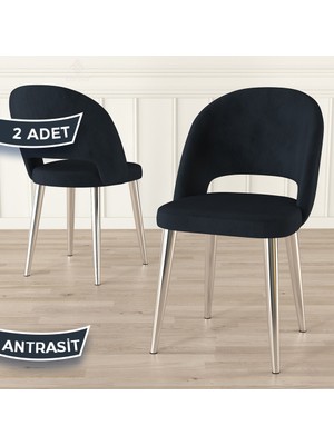 Canisa Pane Serisi 2 Adet Antrasit Mutfak Sandalyesi Babyface Kumaş Krom Kaplama Ayak