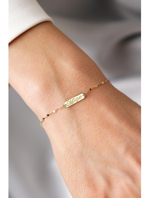 Fiyonk Kuyumculuk 14 Ayar Altın Aynalı Zincirli Plaka Bileklik