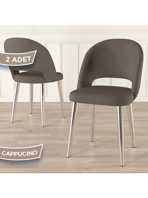 Canisa Pane Serisi 2 Adet Cappucino Mutfak Sandalyesi Babyface Kumaş Krom Kaplama Ayak