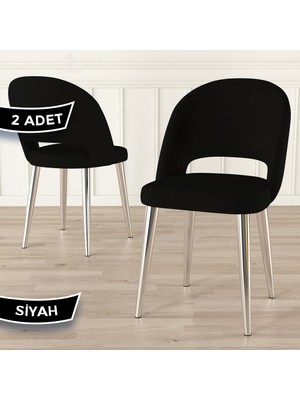 Canisa Pane Serisi 2 Adet Siyah Mutfak Sandalyesi Babyface Kumaş Krom Kaplama Ayak