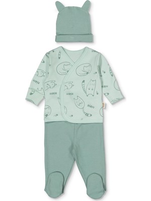 Bebetto Organik Interlok Zıbın Set 3lü (Organıc Sleepy Cat) Yeşil