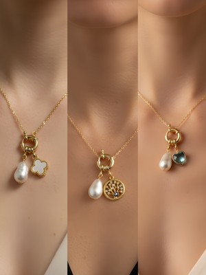 NKT Collection Turkuaz Kalp Hayat Ağacı Kupa As Incili Kolye