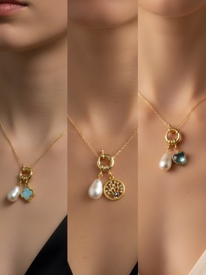 NKT Collection Turkuaz Kalp Hayat Ağacı Deniz Yıldızı Incili Kolye