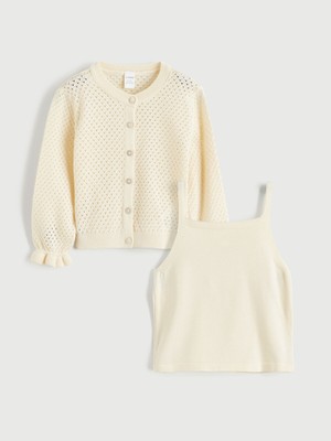 Lc Waikiki Yeni Sezon Kız Çocuk Ajurlu Triko Atlet ve Hırka