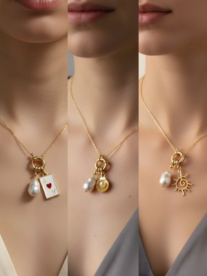 NKT Collection Güneş Midye Kupa As Incili Kolye