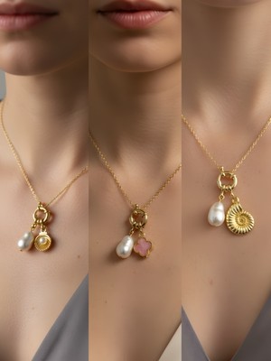 NKT Collection Deniz Kabuğu Pembe Yonca Kutup Yıldızı Incili Kolye