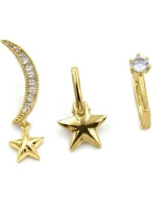 Royaleks 3'lü Taşlı Halka Küpe - Altın