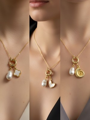 NKT Collection Deniz Kabuğu Kaktüs Külçe Altın Incili Kolye