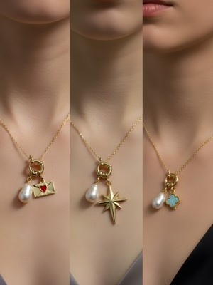 NKT Collection Turkuaz Yonca Kutup Yıldızı Ay Güneş Incili Kolye