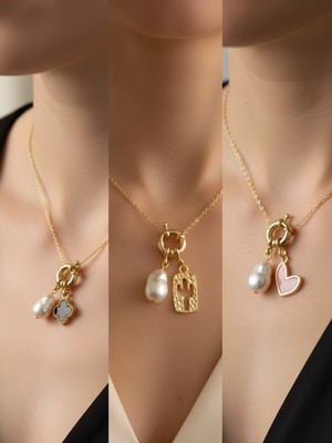 NKT Collection Pembe Kalp Kaktüs Deniz Yıldızı Incili Kolye