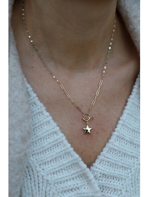 Yenigün Kuyumculuk 14 Ayar Altın Ataş ve Aynalı Zincirli Yıldız Kolye KLY34889