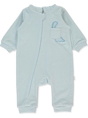 Bebetto Kadife Fermuarlı Patiksiz Tulum (Dınosaur) Mavi