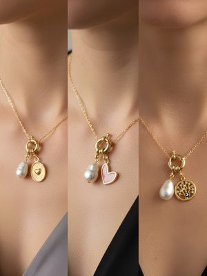 NKT Collection Hayat Ağacı Güneş Beyaz Yonca Incili Kolye