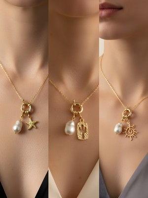 NKT Collection Güneş Kaktüs Deniz Yıldızı Incili Kolye