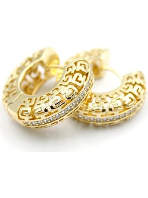 Royaleks Taşlı Halka Küpe - Altın