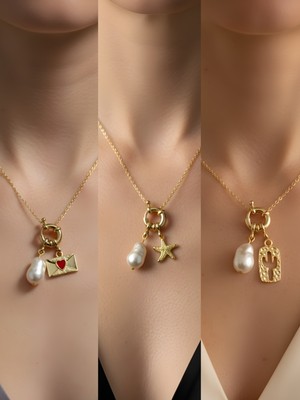 NKT Collection Kaktüs Deniz Yıldızı Ay Güneş Incili Kolye