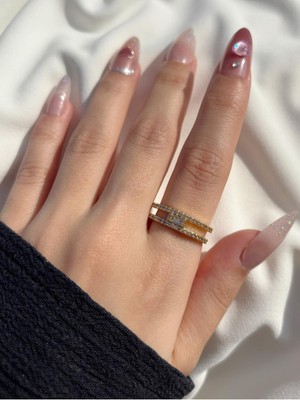 Kadın Gold Renk Çift Taş Yüzük