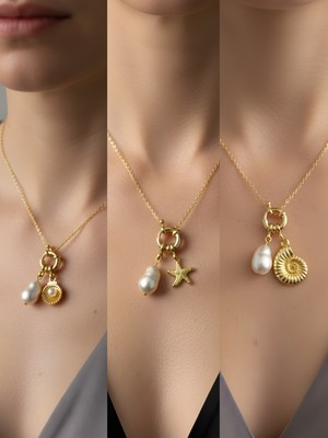 NKT Collection Deniz Kabuğu Deniz Yıldızı Kutup Yıldızı Incili Kolye