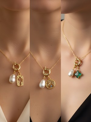 NKT Collection Zümrüt Yeşili Yıldız Hayat Ağacı Kaktüs Incili Kolye