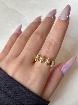 Kadın Gold Renk Vintage Taşlı Tasarım Yüzük