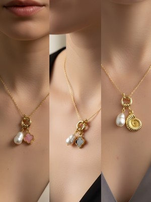 NKT Collection Deniz Kabuğu Siyah Yonca Midye Incili Kolye