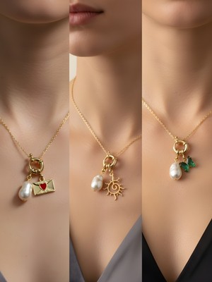 NKT Collection Zümrüt Yeşili Kelebek Güneş Ay Güneş Incili Kolye