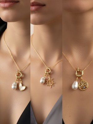 NKT Collection Hayat Ağacı Güneş Beyaz Kalp Incili Kolye