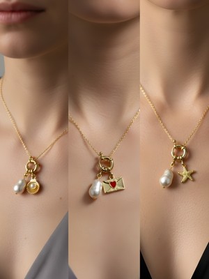 NKT Collection Deniz Yıldızı Midye Ay Güneş Incili Kolye