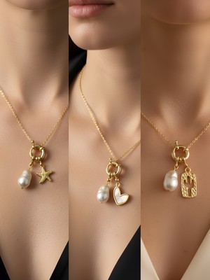 NKT Collection Beyaz Kalp Kaktüs Deniz Yıldızı Incili Kolye