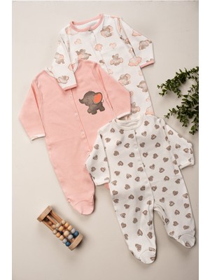 Kız Bebek Pamuklu Patikli 3lü Tulum Takımı Yenidoğan Kıyafet 3-6-9 Ay