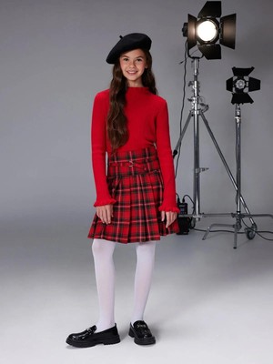 LC Waikiki Ekose Pileli Kız Çocuk Etek  (W5)