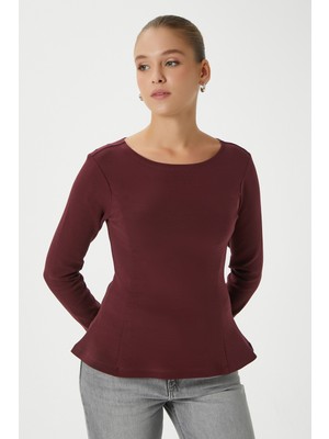 Ritnice Kadın Runa Premium Bordo Peplum Bluz