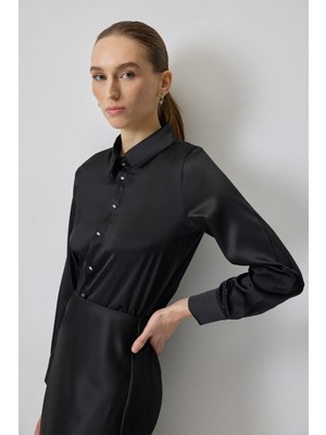 JOOQSTORE Çıtçıtlı Saten Gömlek Body