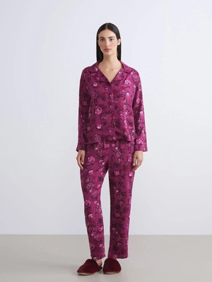 LC Waikiki Gömlek Yaka Çiçekli Kadın Pijama Takımı  (W5)