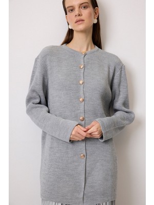 JOOQSTORE Gold Düğmeli Uzun Hırka