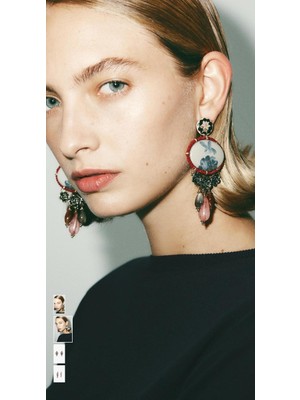 Charm'lı Taşlı Reçine Zra Marka Model Küpe