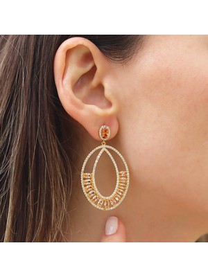 Necati Gün Sitrin Taşlı Glamore Gold Gümüş Küpe