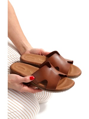 Artı Artı Ayakkabı ARTI-ARTI020-5006 Ortopedik Topuk Dikeni Fonksiyonlu Kadın Taba Terlik