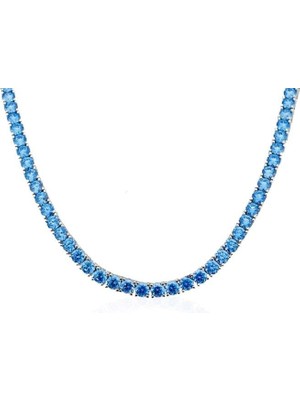 Necati Gün Mavi Zirkon Taşlı 4mm Su Yolu Gümüş Kolye